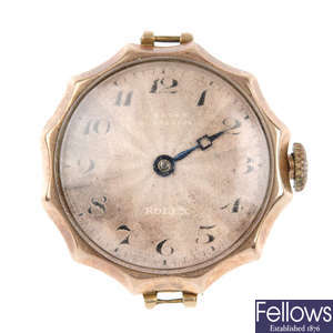 ROLEX - a lady's 9ct yellow gold watch head with a Rolex watch movement.