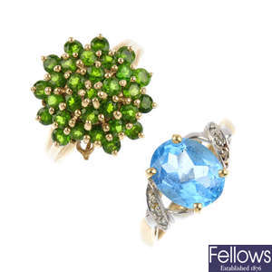 Four diamond and gem-set rings.