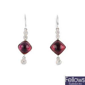 A pair of 18ct gold tourmaline and diamond earrings.