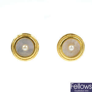 A pair of seed pearl and mother-of-pearl cufflinks. 