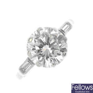 An Art Deco platinum diamond single-stone ring.