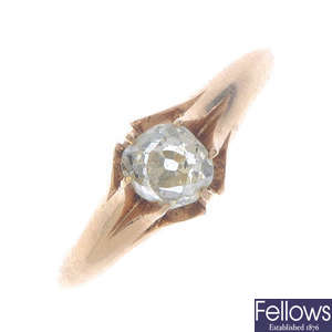 An early 20th century gold diamond single-stone ring.