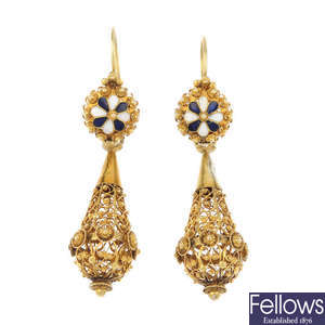 A pair of enamel earrings.