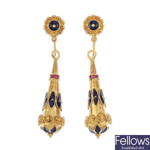 A pair of enamel earrings.