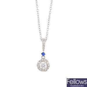 VERA WANG - an 18ct gold sapphire and diamond 'Love' pendant, with chain.
