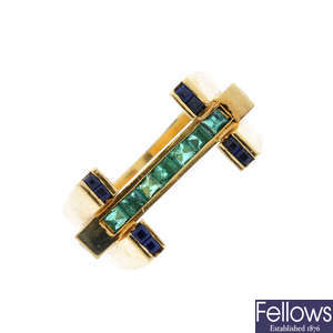 An 18ct gold emerald and sapphire dress ring.