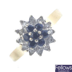 An 18ct gold diamond and sapphire floral cluster ring.