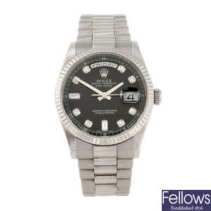ROLEX - a gentleman's 18ct white gold Oyster Perpetual Day-Date bracelet watch.