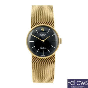 ROLEX - a lady's 18ct yellow gold Cellini bracelet watch.