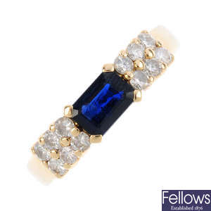 A 14ct gold sapphire and diamond ring.