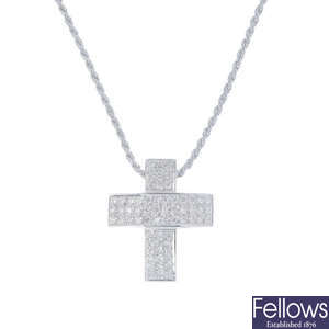 A diamond cross pendant, with chain.