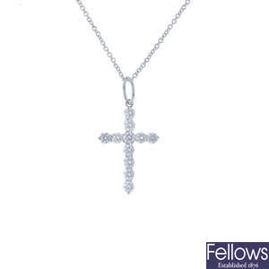 TIFFANY & CO. - a diamond cross pendant, with 18ct gold chain.