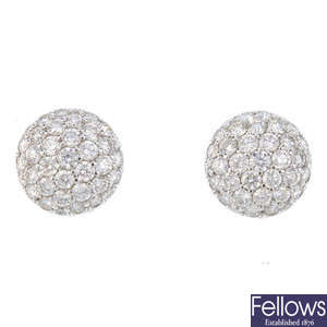 A pair of 18ct gold diamond cluster earrings.