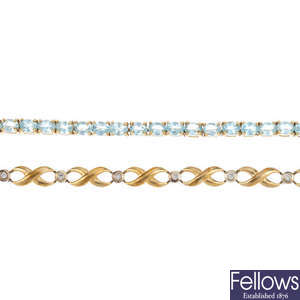 Two 9ct gold gem-set bracelets.