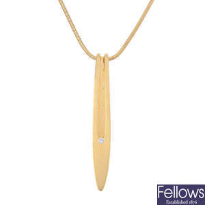 BOODLES - an 18ct gold diamond pendant, with chain.