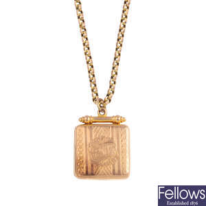 An early 20th century 9ct gold locket, with a gold chain.