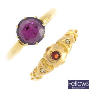 Two early 20th century gold garnet rings.