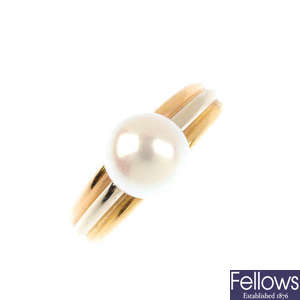 CARTIER - an 18ct gold cultured pearl dress ring.