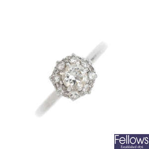 A mid 20th century platinum diamond cluster ring. 