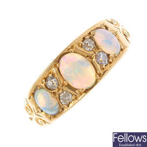 An Edwardian 18ct gold opal and diamond dress ring.