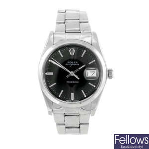 ROLEX - a gentleman's stainless steel Oysterdate Precision bracelet watch.