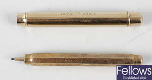 Two Sampson Mordan & Co 9ct gold drop action pencils.