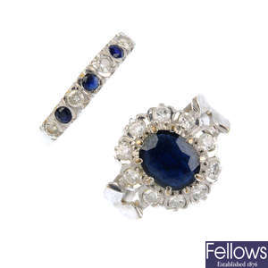 Two 18ct gold sapphire and diamond dress rings.