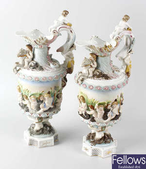 A pair of ornamental ewers.