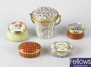 A small group of various enamel boxes to include Halcyon Days examples.