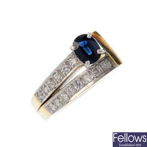 A 1970s 9ct gold sapphire and diamond ring.