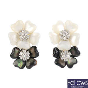 A pair of diamond and mother-of-pearl earrings.