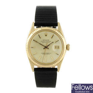 ROLEX - a gentleman's yellow metal Oyster Perpetual Datejust wrist watch.