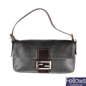 FENDI - a grey baguette handbag.
