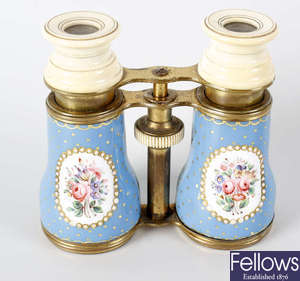 A pair of 19th century ivory, gilt metal and enamel opera glasses.