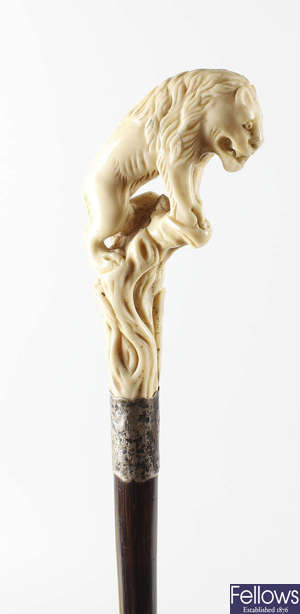 A 19th century Meiji period carved ivory walking cane.