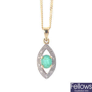 A 9ct gold emerald pendant, with 9ct gold chain.