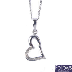 A diamond heart-shape pendant, with 9ct gold chain.