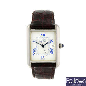 CARTIER - a silver Must De Cartier Tank wrist watch.