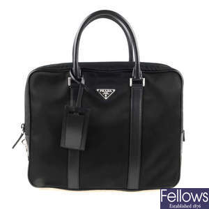 PRADA - a black nylon briefcase.