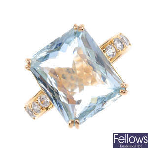 An aquamarine and Swarovski crystal ring.