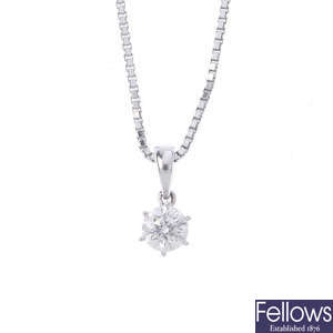 A diamond pendant, with chain.