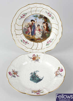 Two 19th century Meissen porcelain dish plus a pot and cover