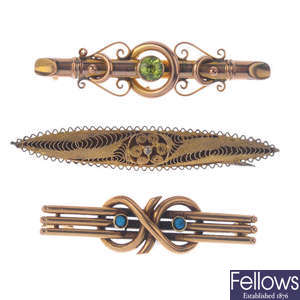 Three late 19th century gem-set brooches.