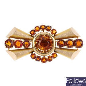 A 1950s 9ct gold citrine brooch.