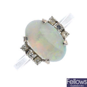A opal and diamond dress ring.