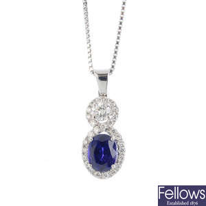 An 18ct gold colour-change sapphire and diamond cluster pendant.