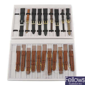 A display case containing watch straps. Approximately 100.