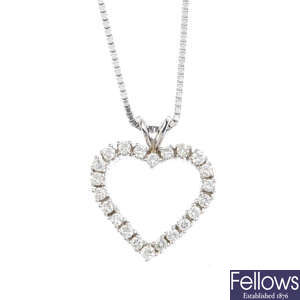A diamond heart pendant, with chain.