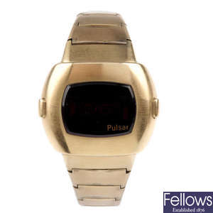 PULSAR - a gentleman's gold plated LED bracelet watch.