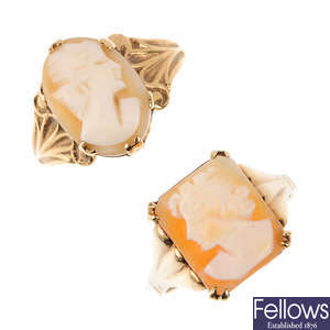 Two 9ct gold cameo rings.